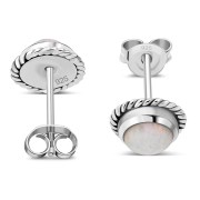 Round Synthetic Sun and Ice Opal Stud Silver Earrings, e337